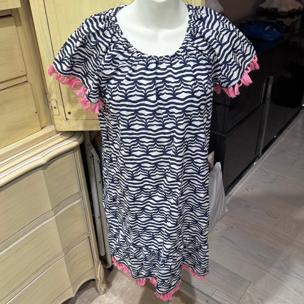 GUC Large Vineyard Vines Girls Dress by Sep & Ian Whale Tail Wave & Pink Tassle